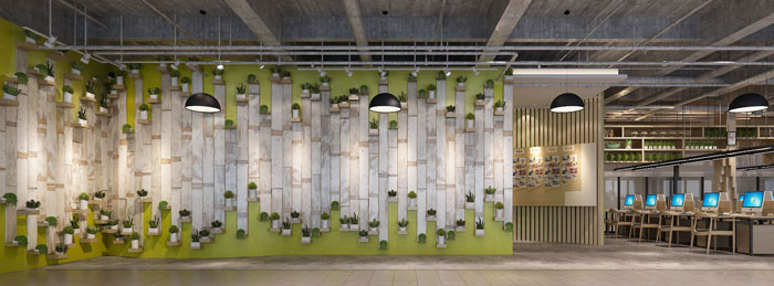 1050平方大型創意辦公室形象墻裝修設計案例效果圖