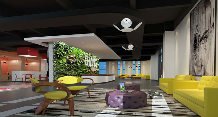 1500平方大型創意辦公室前臺裝修設計案例效果圖