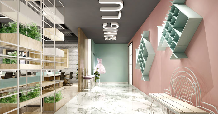 450平方現代簡約辦公室過道裝修設計案例效果圖