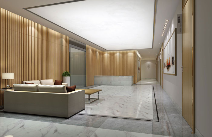 1200平方大型辦公室前臺接待區域裝修設計案例效果圖