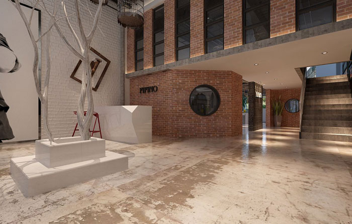 500平方服裝公司辦公室前臺大廳軟裝設計效果圖