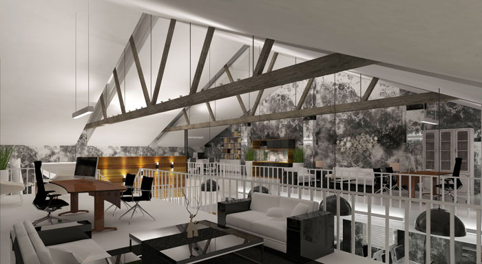 1000平方loft風格辦公室二樓區域裝修設計案例效果圖