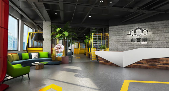 1300平方loft風格辦公室前臺裝修設計案例效果圖