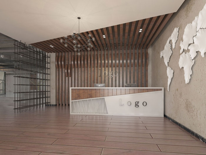 750平方辦公室前臺(tái)軟裝設(shè)計(jì)方案效果圖