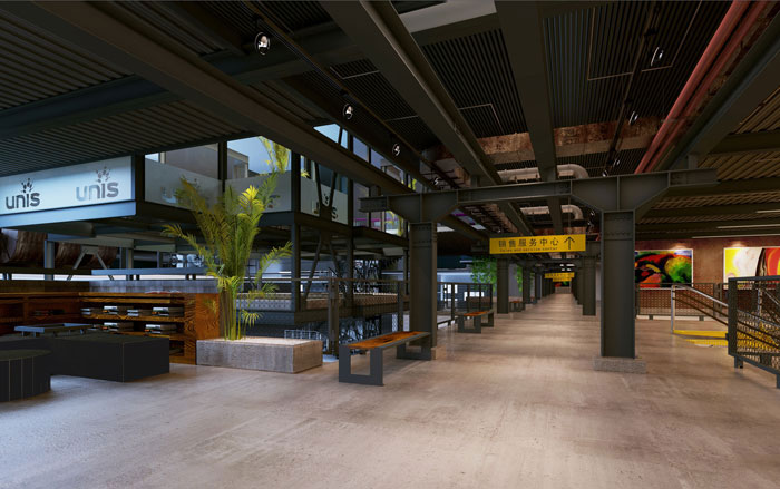 1700平方工業風辦公室動線裝修設計案例效果圖