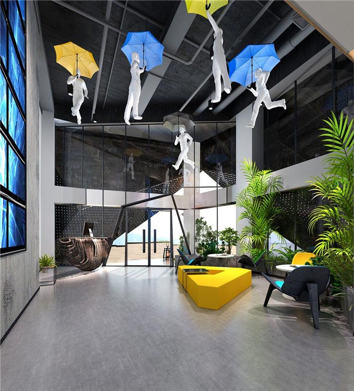 1250平方工業風辦公室前臺裝修設計案例效果圖