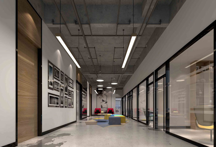 1000平方工業風辦公室動線裝修設計案例效果圖