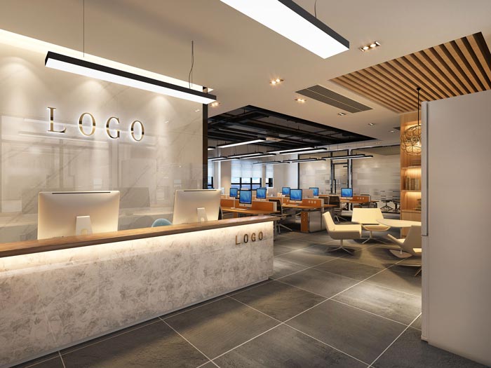 280平方創(chuàng)業(yè)公司辦公室前臺裝修設計案例效果圖