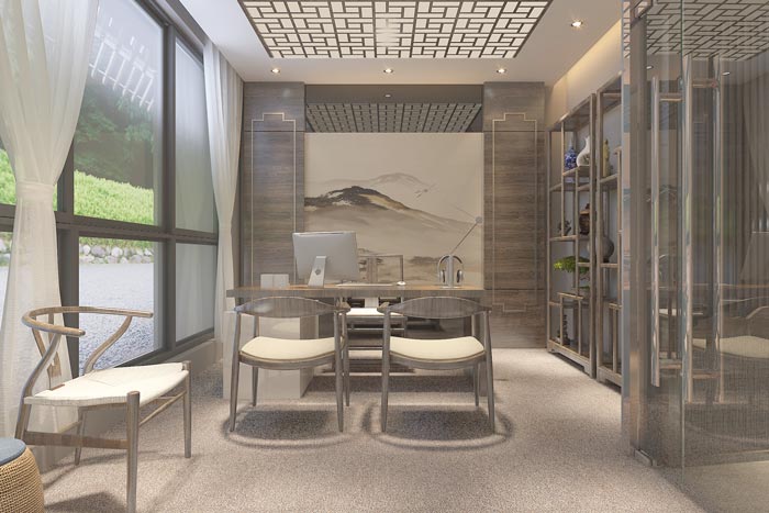 中式風格總經理辦公室裝修設計案例效果圖