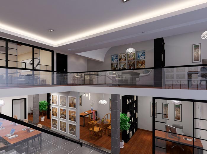 新中式loft風格辦公室格局裝修設計案例效果圖