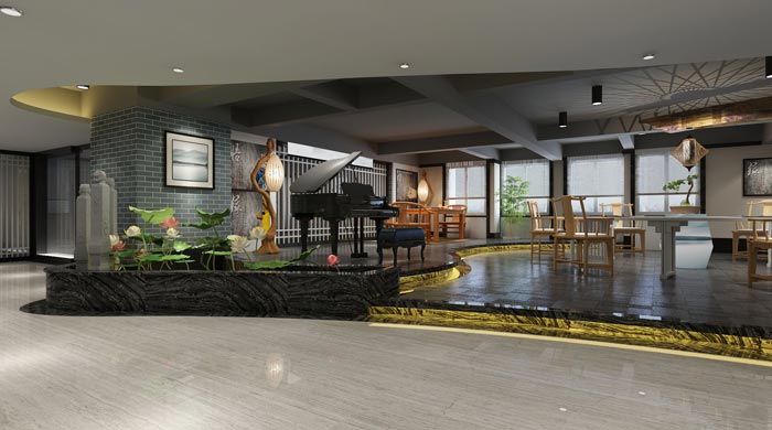 新中式禪意辦公室接待區域裝修設計案例效果圖