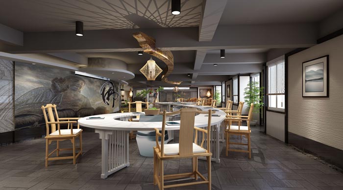 新中式禪意辦公室辦公區域裝修設計案例效果圖