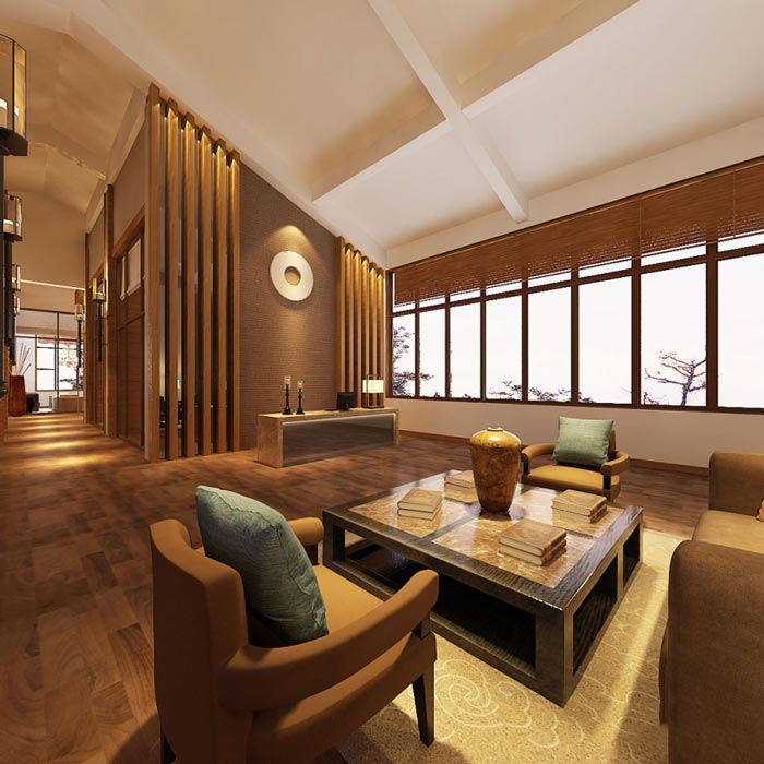 中式簡約風(fēng)格辦公室前臺(tái)接待裝修設(shè)計(jì)案例效果圖