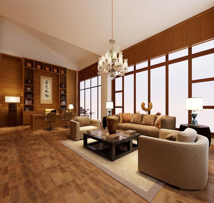 中式簡約風(fēng)格董事長軟裝辦公室裝修設(shè)計(jì)案例效果圖