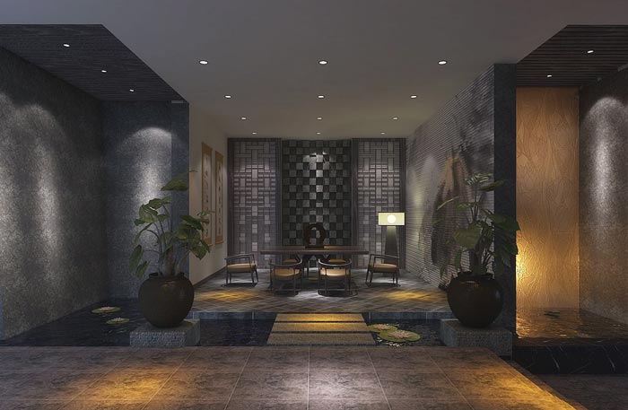 中式風格投資公司辦公室接待區域裝修設計案例效果圖