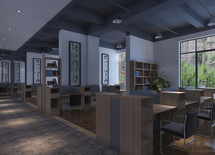 中式風格投資公司辦公室辦公區域裝修設計案例效果圖