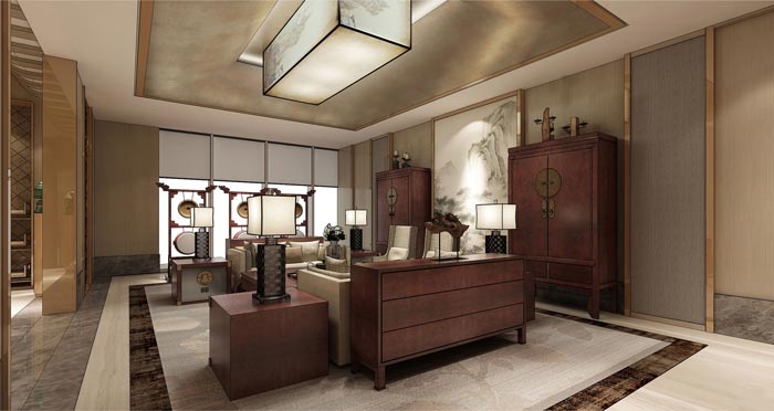 中式后現代風格辦公室接待區域裝修設計案例效果圖