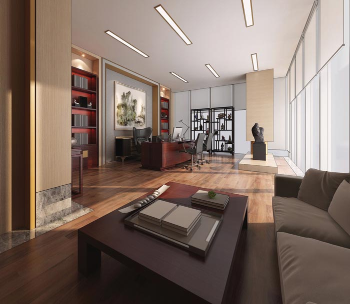 中式后現代風格總經理辦公室裝修設計案例效果圖