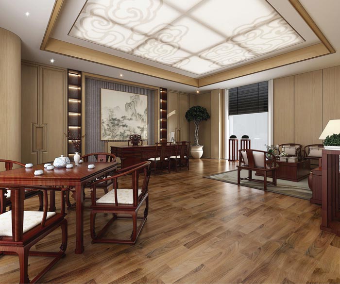 中式后現代風格董事長辦公室裝修設計案例效果圖