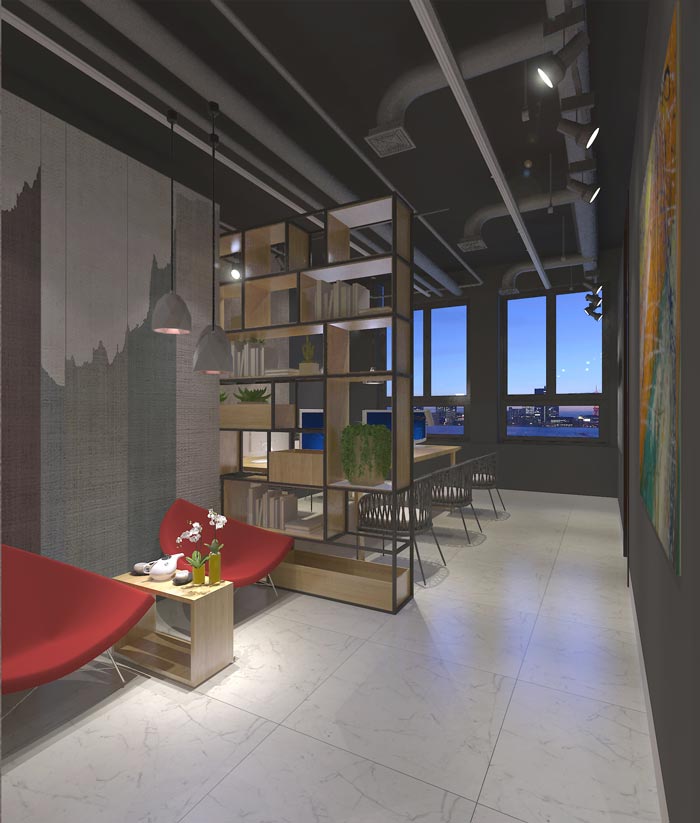 116平方創(chuàng)業(yè)公司辦公室接待區(qū)域裝修設(shè)計(jì)案例效果圖