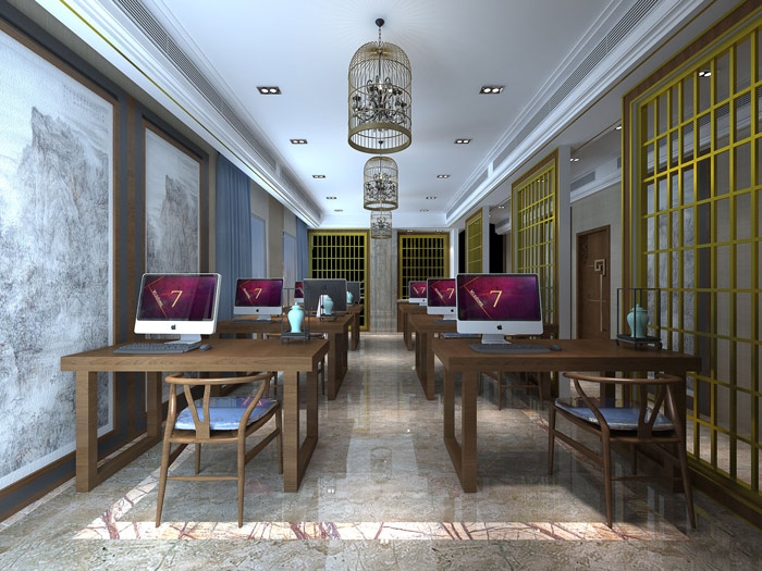 新中式風格辦公室辦公區域設計方案效果圖