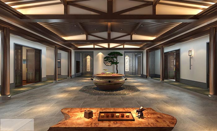 新中式辦公室前臺裝修設計案例效果圖