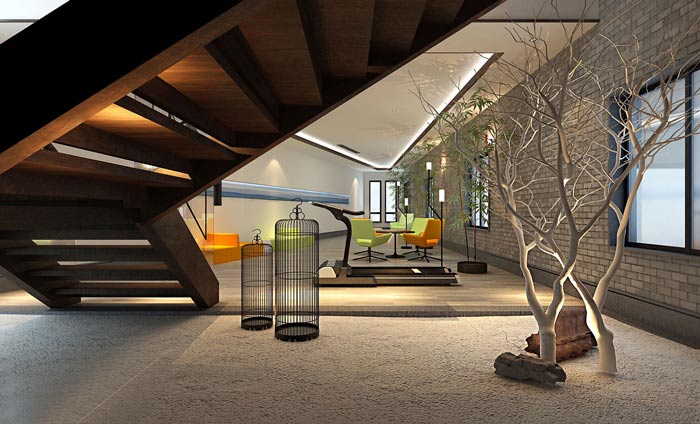 新中式辦公室前臺接待裝修設計案例效果圖