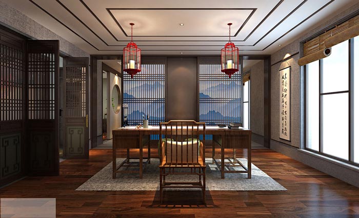 新中式經理辦公室裝修設計案例效果圖
