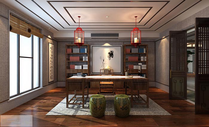新中式老總辦公室裝修設計案例效果圖